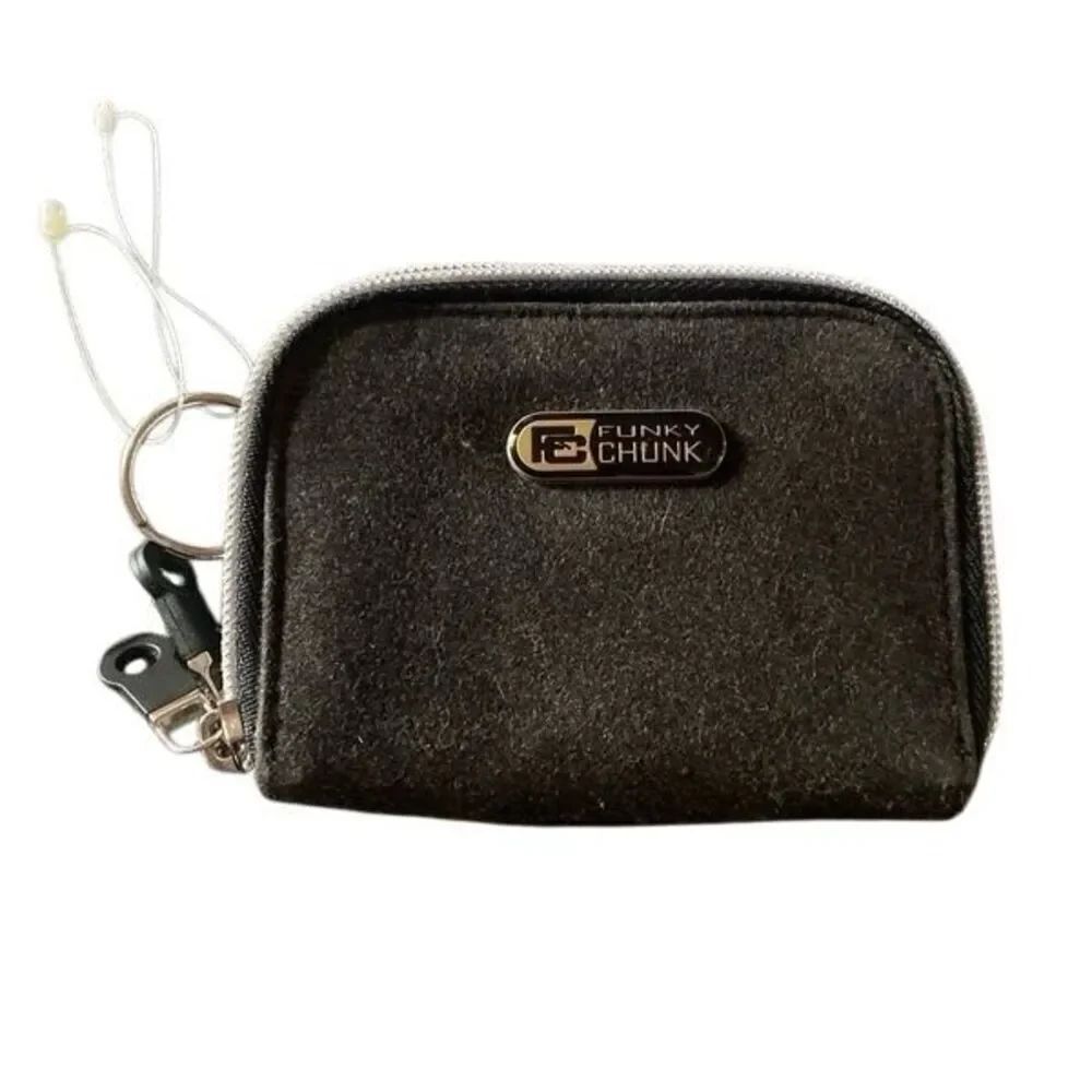 Vintage 90s FUNKY CHUNK Organizer Wallet Zippered Pockets Black NOS B12